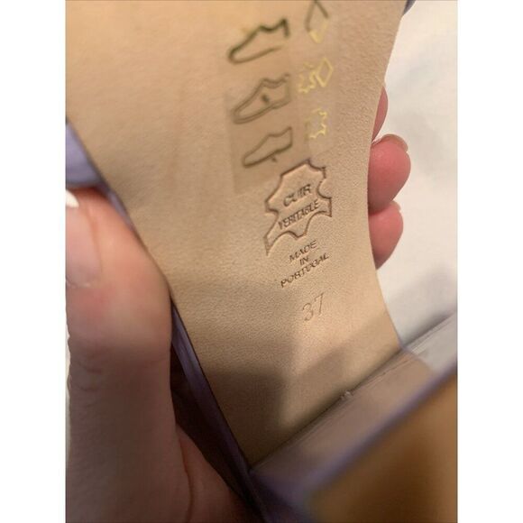 Chelsea Paris Authentic Lavender Purple Patent Leather Block Heel Slides 7 - Picture 8 of 8